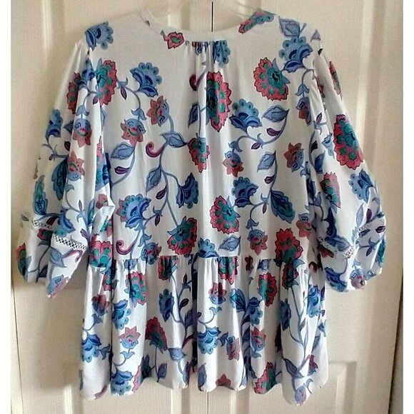 CATHERINES White Blue Floral Popover Blouse Cottagecore Peasant Boho- 3X (26/28) - Picture 7 of 10